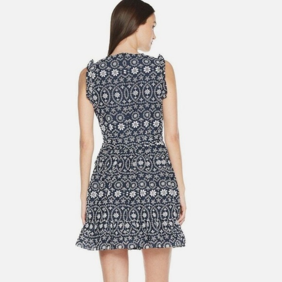 Kate Spade Shore Thing Eyelet Wrap Dress navy & white ruffles 14 NWT - Picture 3 of 14